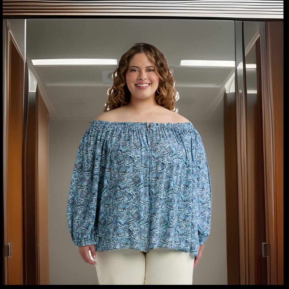 Gorgeous Terra & Sky 100% Rayon Off The Shoulder Blouse with Long Sleeves Tunic